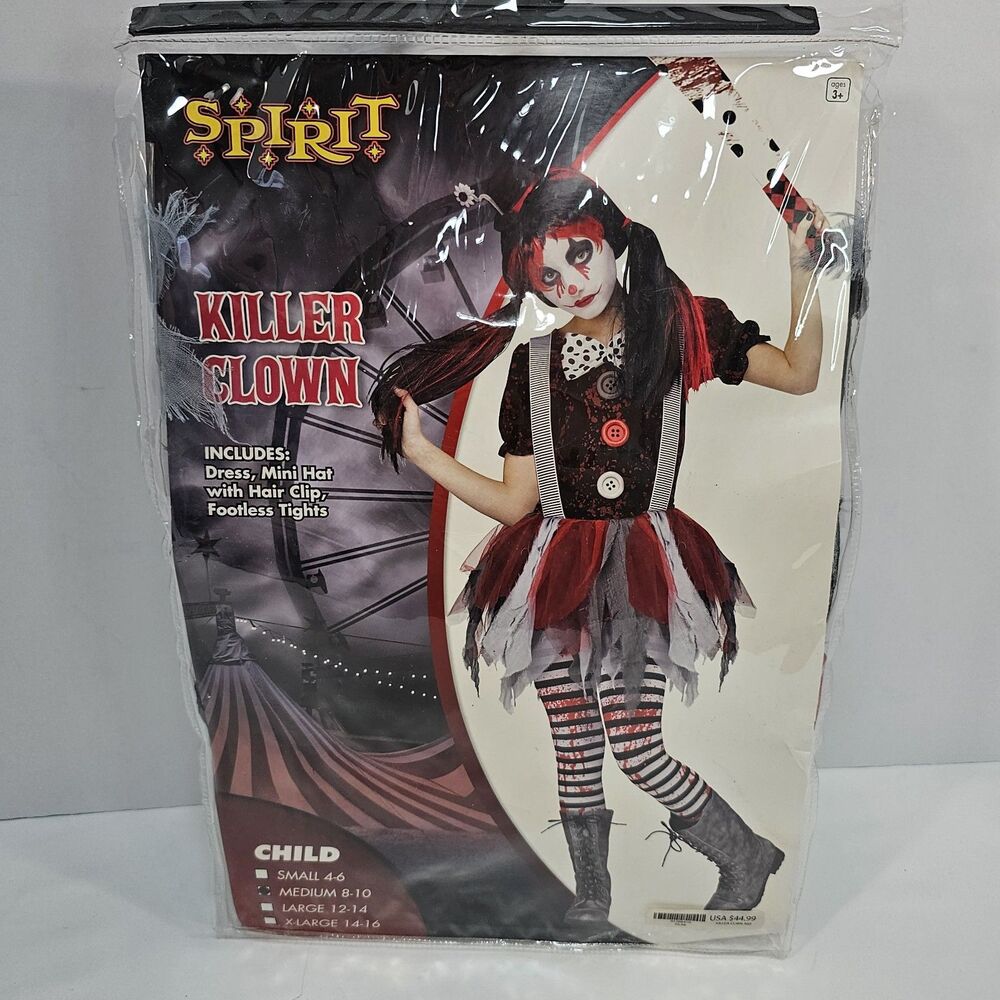 Spirit Halloween Killer Clown Child Girls Costume Size Medium 8-10